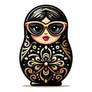 Elegant Black and Gold Matryoshka Doll with Sunglasses