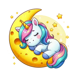 Sleeping Unicorn on Crescent Moon with Stars