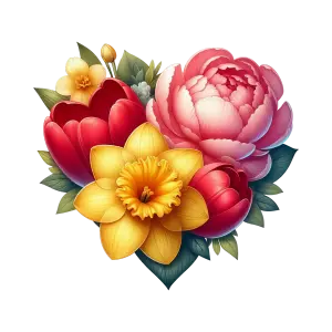 Vibrant Bouquet of Red Tulips, Pink Peony, and Yellow Daffodil