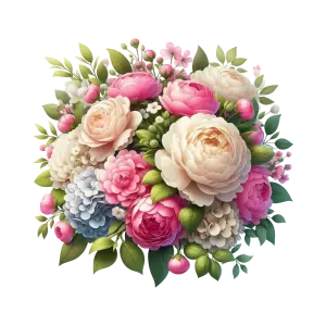 Bouquet of Assorted Pink and White Flowers with Green Leaves