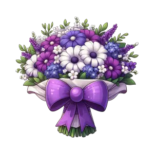 Purple and White Floral Bouquet with Ribbon