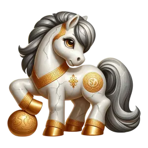 Cartoon Marble Statue Horse with Gold Decorations