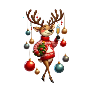 Festive Reindeer Wearing Christmas Sweater Holding Champagne