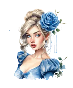 Elegant Woman with Blue Rose and Vintage Dress