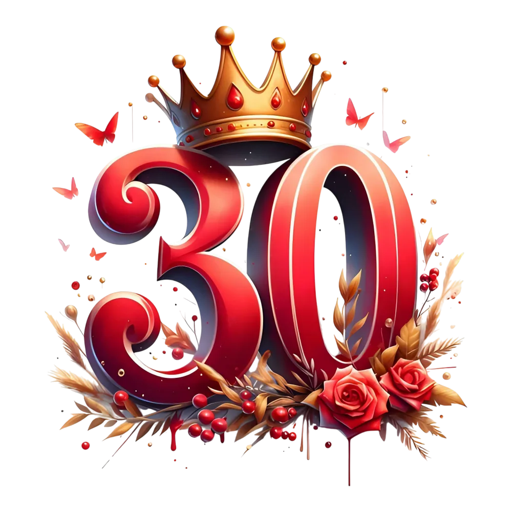 30th Anniversary Celebration with Crown and Floral Decoration