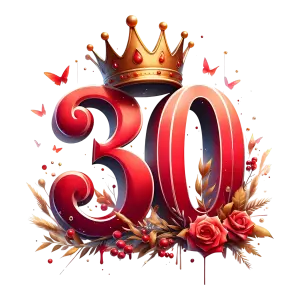 30th Anniversary Celebration with Crown and Floral Decoration