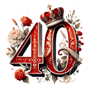 Ornate Red 40 Anniversary Number with Crown and Flowers