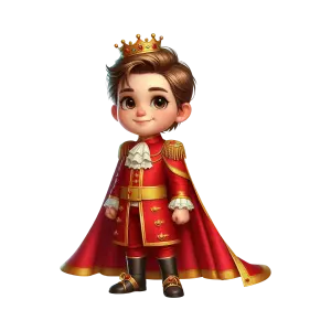 Cute Cartoon Prince in Royal Red Attire with Crown