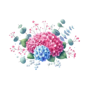 Pink and Blue Hydrangea Flower Bouquet with Greenery