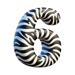 Zebra-Patterned Number Six 3D Illustration
