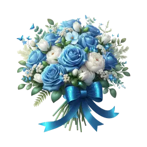 Blue and White Floral Bouquet with Ribbon