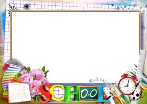 School-themed Photo Frame with Books, Flowers, and Educational Items
