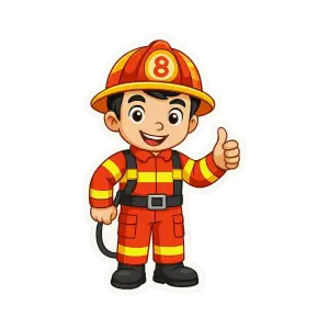 Cute Cartoon Firefighter Giving Thumbs Up