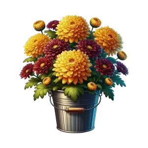 Colorful Chrysanthemum Bouquet in Metal Bucket