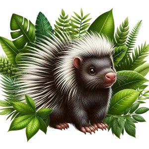 Cute Porcupine Surrounded by Green Jungle Leaves