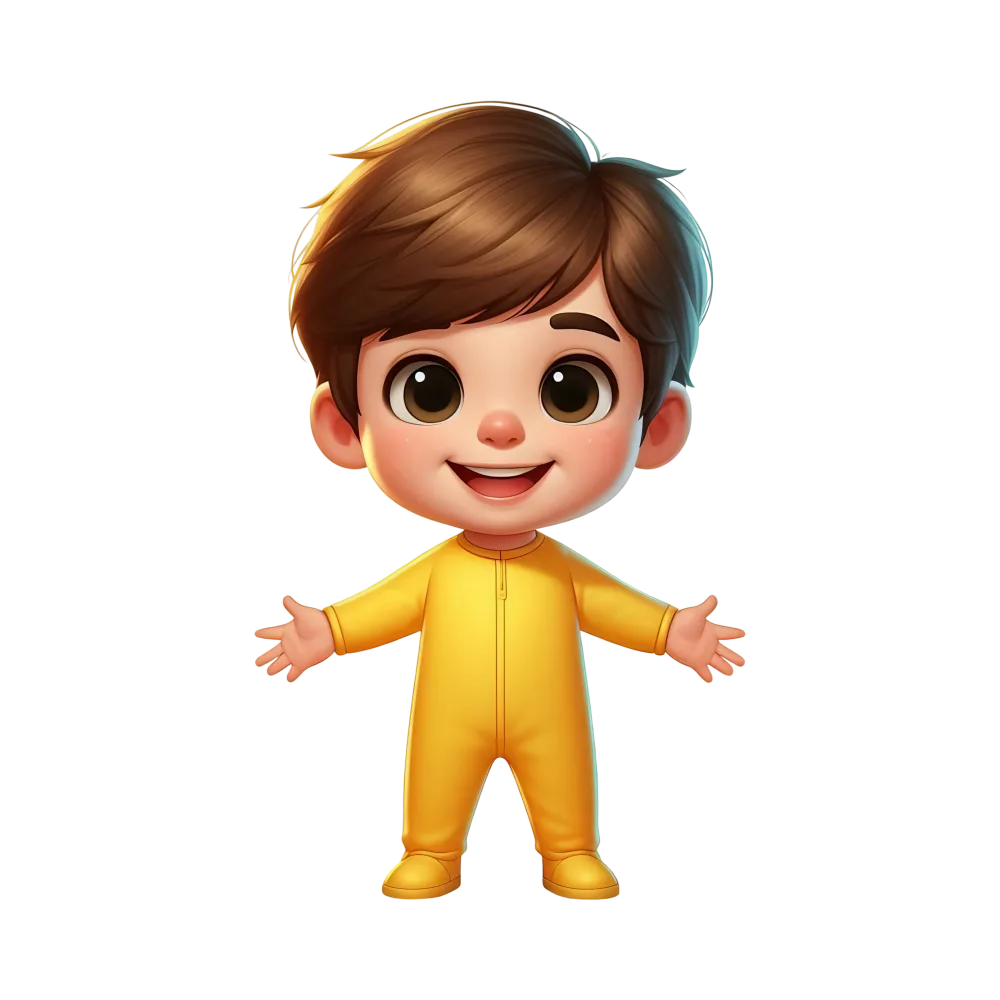 3D Cartoon Boy in Yellow Jumpsuit with Open Arms