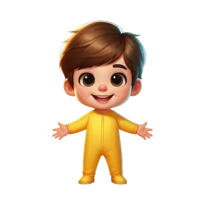 3D Cartoon Boy in Yellow Jumpsuit with Open Arms