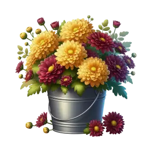 Colorful Chrysanthemum Bouquet in Metal Bucket