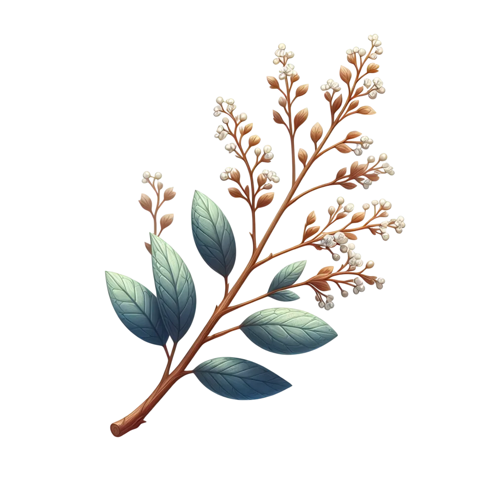 Decorative Botanical Branch with Blue Leaves and White Berries