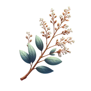 Decorative Botanical Branch with Blue Leaves and White Berries