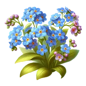 Blue and Pink Forget-Me-Not Flowers with Green Leaves