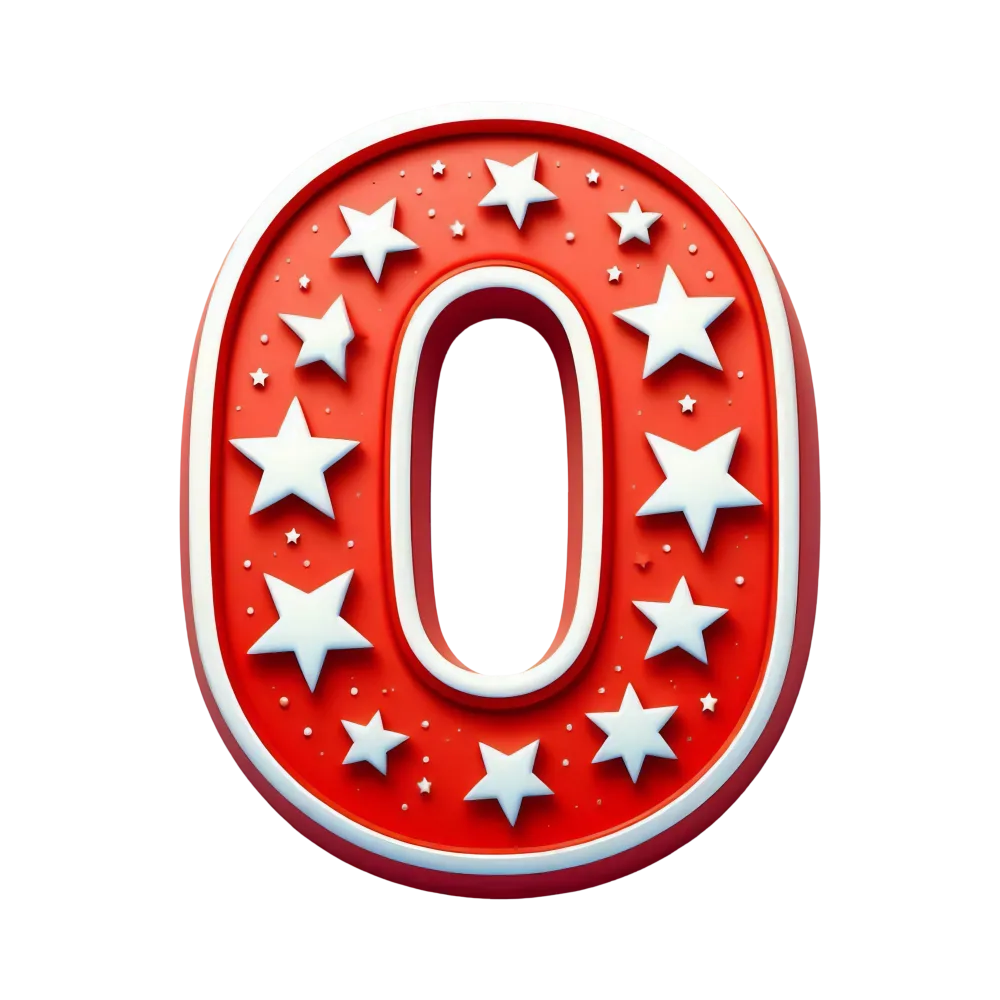 Red Number Zero with Decorative White Stars
