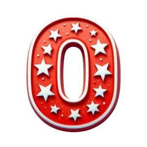 Red Number Zero with Decorative White Stars