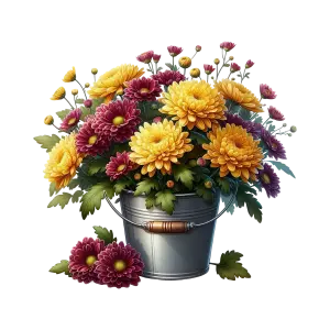 Colorful Chrysanthemum Flowers Bouquet in Metal Bucket