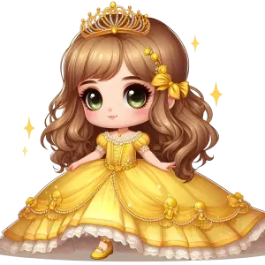 Cute Chibi Princess in Yellow Ball Gown with Crown
