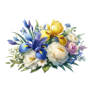 Colorful Bouquet of Iris and Peony Flowers