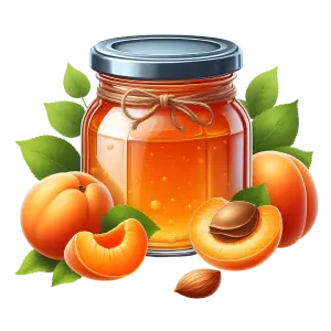 Jar of Apricot Jam with Fresh Apricots and Leaves