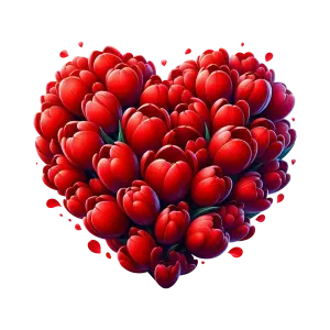 Heart Shape Composed of Red Tulip Flowers