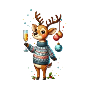 Christmas Reindeer in Festive Sweater Holding Champagne