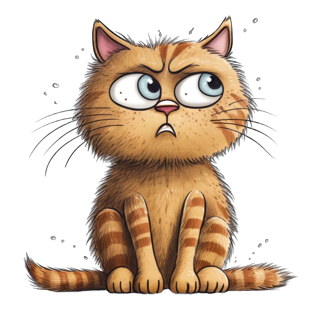 Grumpy Cartoon Orange Tabby Cat with Blue Eyes