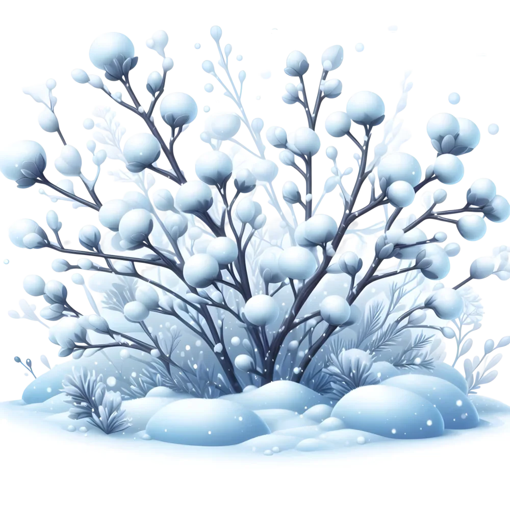 Snow-Covered Bush with Winter Snowfall