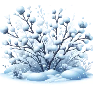 Snow-Covered Bush with Winter Snowfall