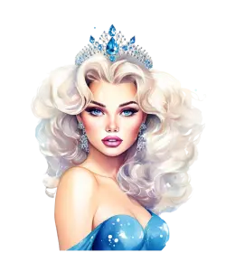 Glamorous Blonde Woman with Blue Jewel Tiara and Dress