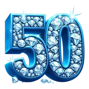 Shiny Blue Number 50 Decorated with Diamonds