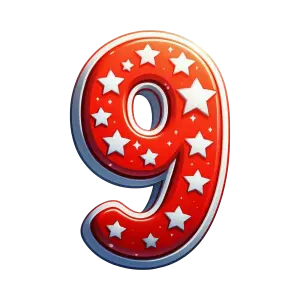 Red Number 9 with White Stars