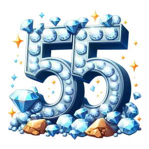 Number 55 Made of Blue Diamonds and Gems