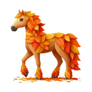 Autumn Horse with Orange and Yellow Leaves