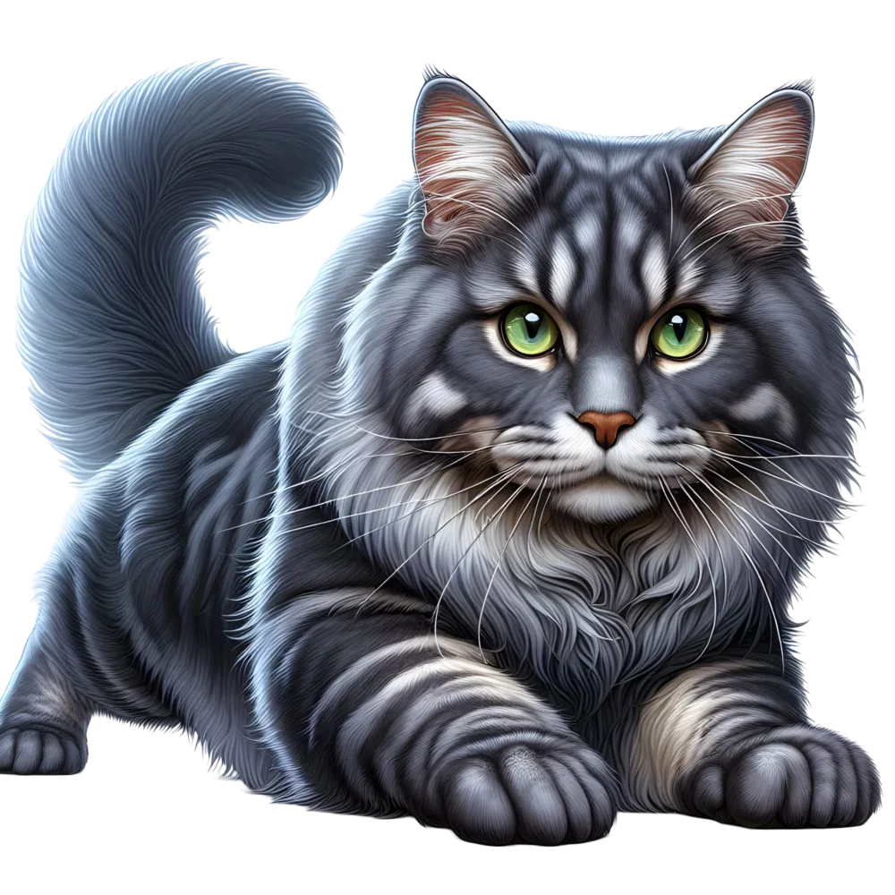 Realistic Gray Tabby Cat with Green Eyes Stretching