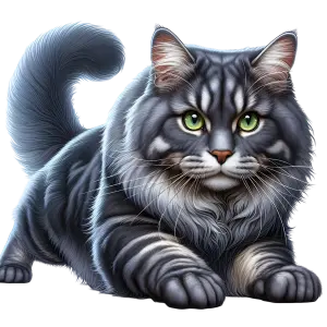 Realistic Gray Tabby Cat with Green Eyes Stretching