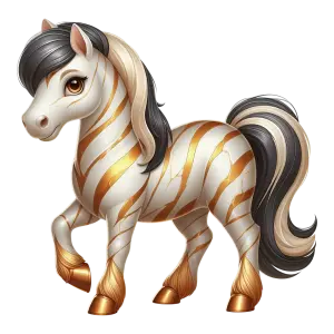 Cartoon Fantasy Horse with Gold and Cream Stripes