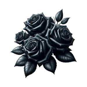 Cluster of Glossy Black Roses with Leaves
