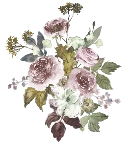 Watercolor Vintage Floral Bouquet with Roses and Leaves