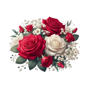 Bouquet of Red and White Roses with Baby's Breath Flowers