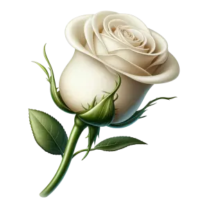 Realistic White Rose with Green Leaves