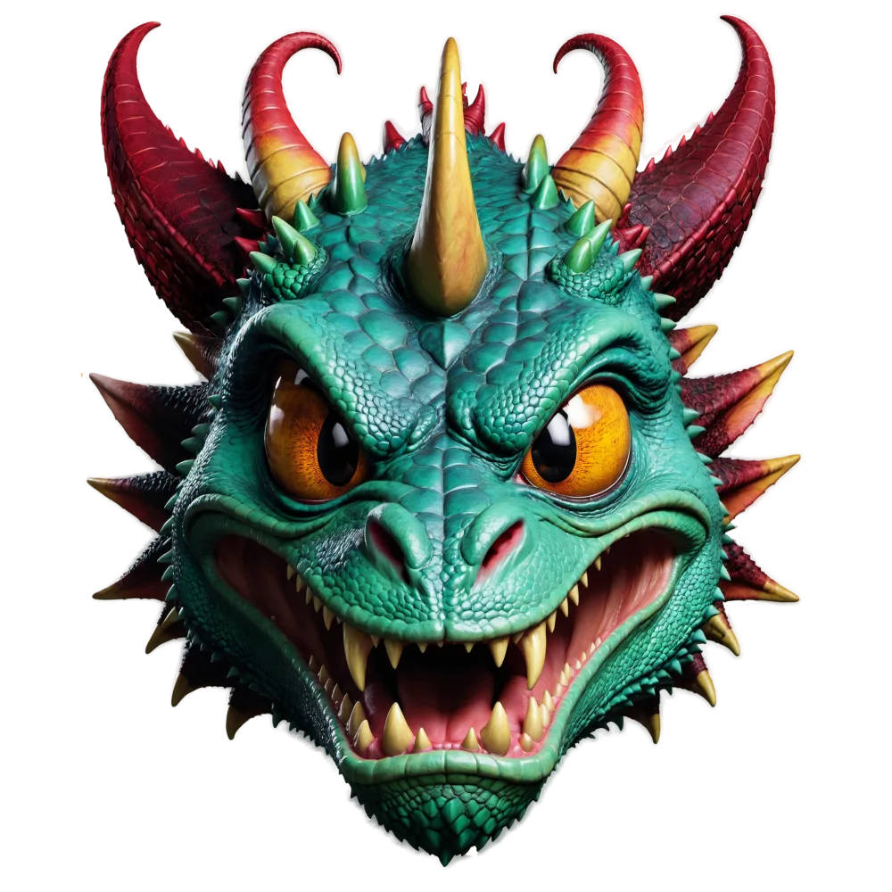 Colorful Cartoon Dragon Head with Horns