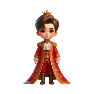 Cartoon Prince Character in Royal Red Outfit and Crown